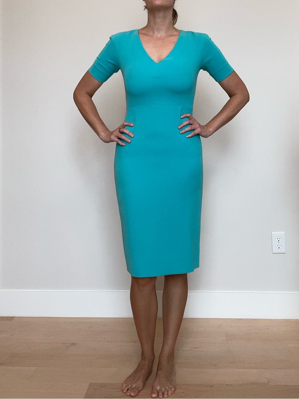 Diane Von Furstenberg Teal V-Neck Midi Dress